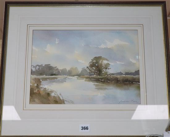 Andrew King (b.1956), watercolour, Reflection, The Ouse, signed, 25 x 35cm